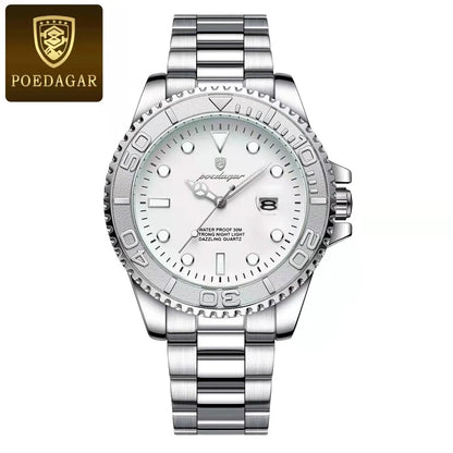 Poedagar 680 Men's Luxury Quartz Watch – Stainless Steel Band, Waterproof, Luminous, Date