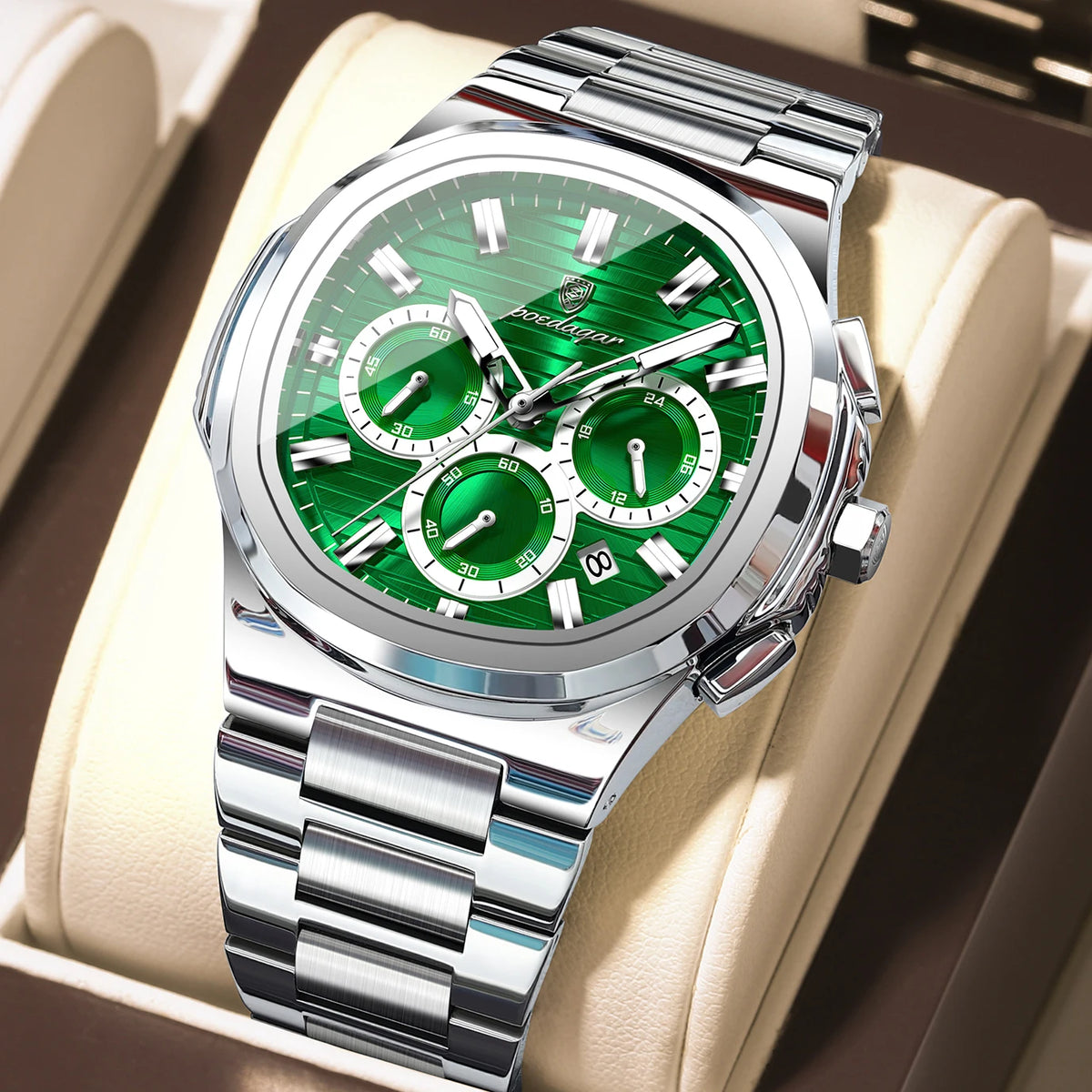 Poedagar 834 Men's Luxury Chronograph Quartz Watch – Stainless Steel Band, Waterproof, Luminous, Date