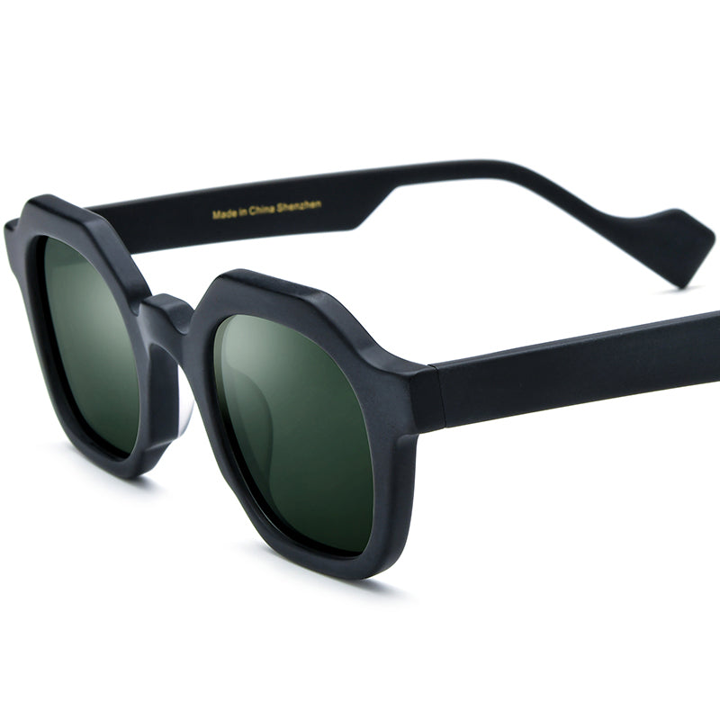 Vintage Square Matte Acetate Polarized Sunglasses UV400 - Black - MCROONS