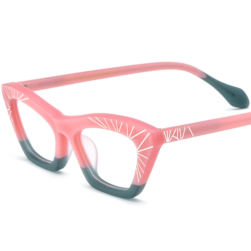 Retro Sunburst Acetate Cat Eye Optical Glasses Frame - Pink - MCROONS