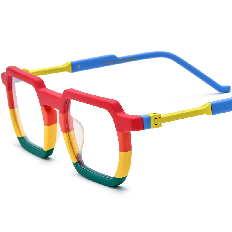 Matte Acetate Square Optical Glasses Frame Multicolour - Matte Red Yellow - MCROONS