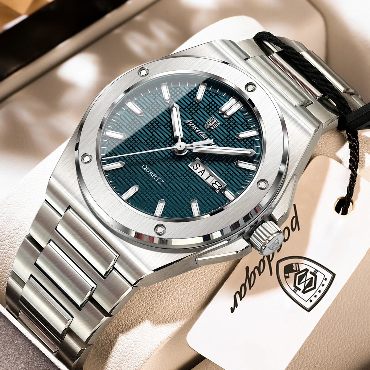 Poedagar 696 Men's Luxury Quartz Watch – Stainless Steel Band, Waterproof, Luminous, Date