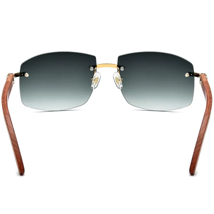 Wood Frame Rimless Square Sunglasses - MCROONS - back view