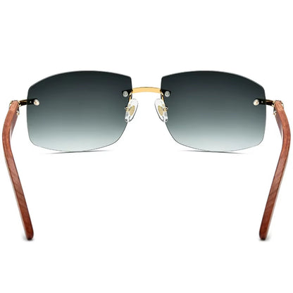 Wood Frame Rimless Square Sunglasses - MCROONS - back view