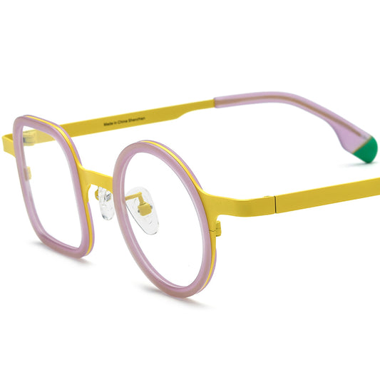 Asymmetric Acetate Titanium Optical Glasses Frame Vintage - Yellow - MCROONS