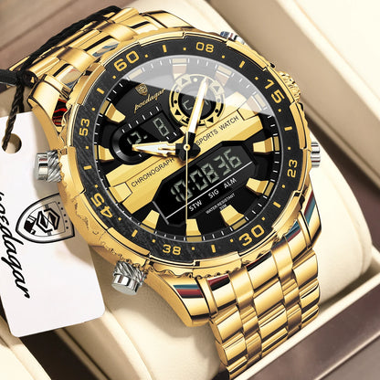 Poedagar E122 Men's Luxury Chronograph Quartz Watch – Stainless Steel Band, Waterproof, Luminous, Date