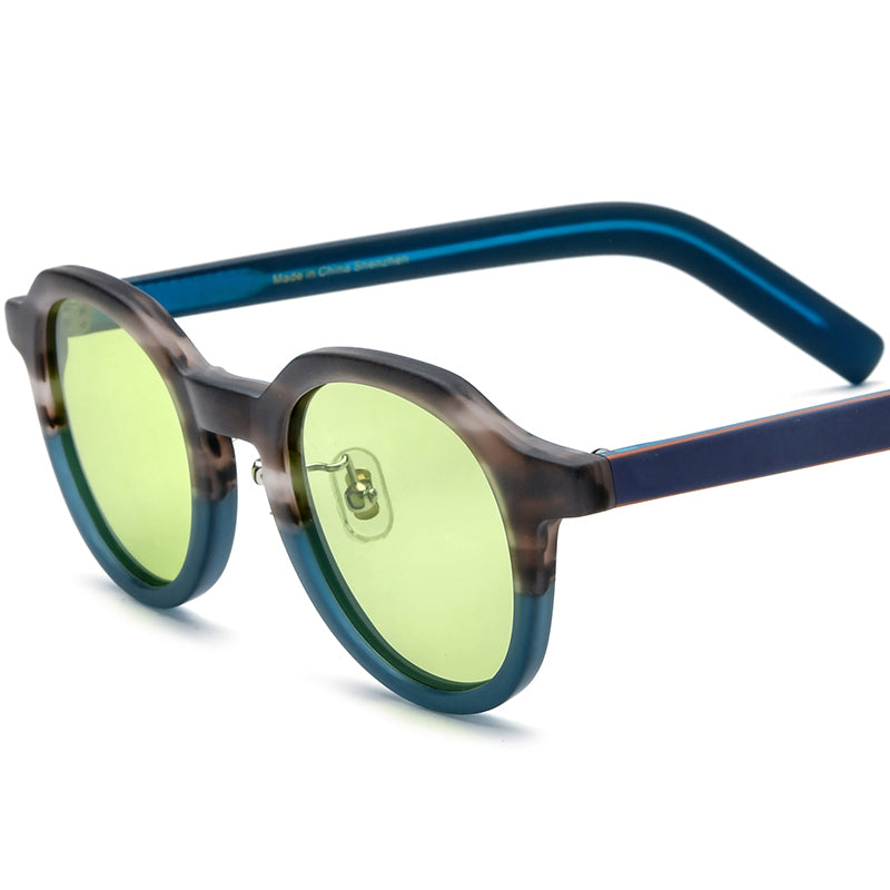 Vintage Oval Matte Acetate Polarized Sunglasses UV400 - Blue Green Lens - MCROONS