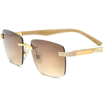 Diamante Buffalo Horn Rimless Square Sunglasses - MCROONS - Tea