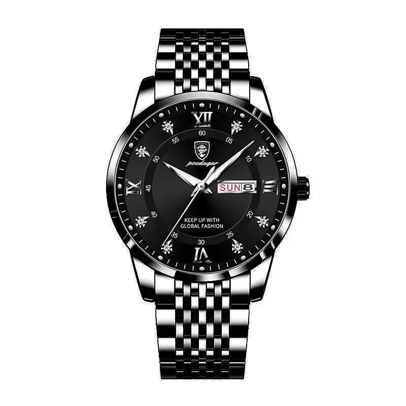 Poedagar 836 Men's Luxury Quartz Watch – Stainless Steel Band, Waterproof, Luminous, Date