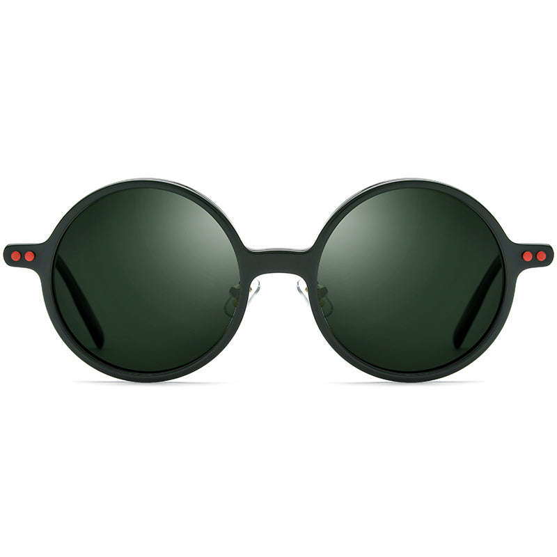 Retro Round Polarised Acetate Sunglasses - Dark Green - MCROONS