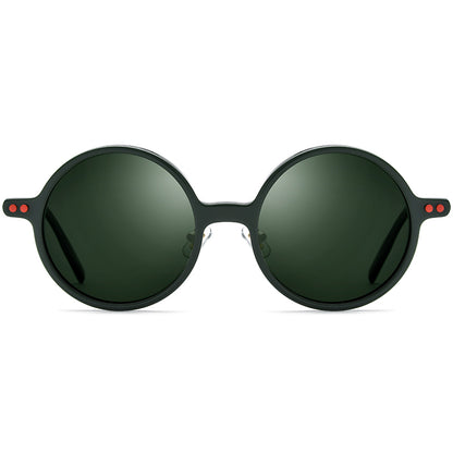 Retro Round Polarised Acetate Sunglasses - Dark Green - MCROONS