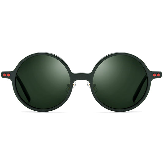 Retro Round Polarised Acetate Sunglasses - Dark Green - MCROONS