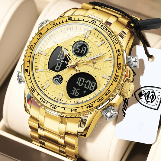 Poedagar E127 Men's Luxury Chronograph Quartz Watch – Stainless Steel Band, Waterproof, Luminous, Date