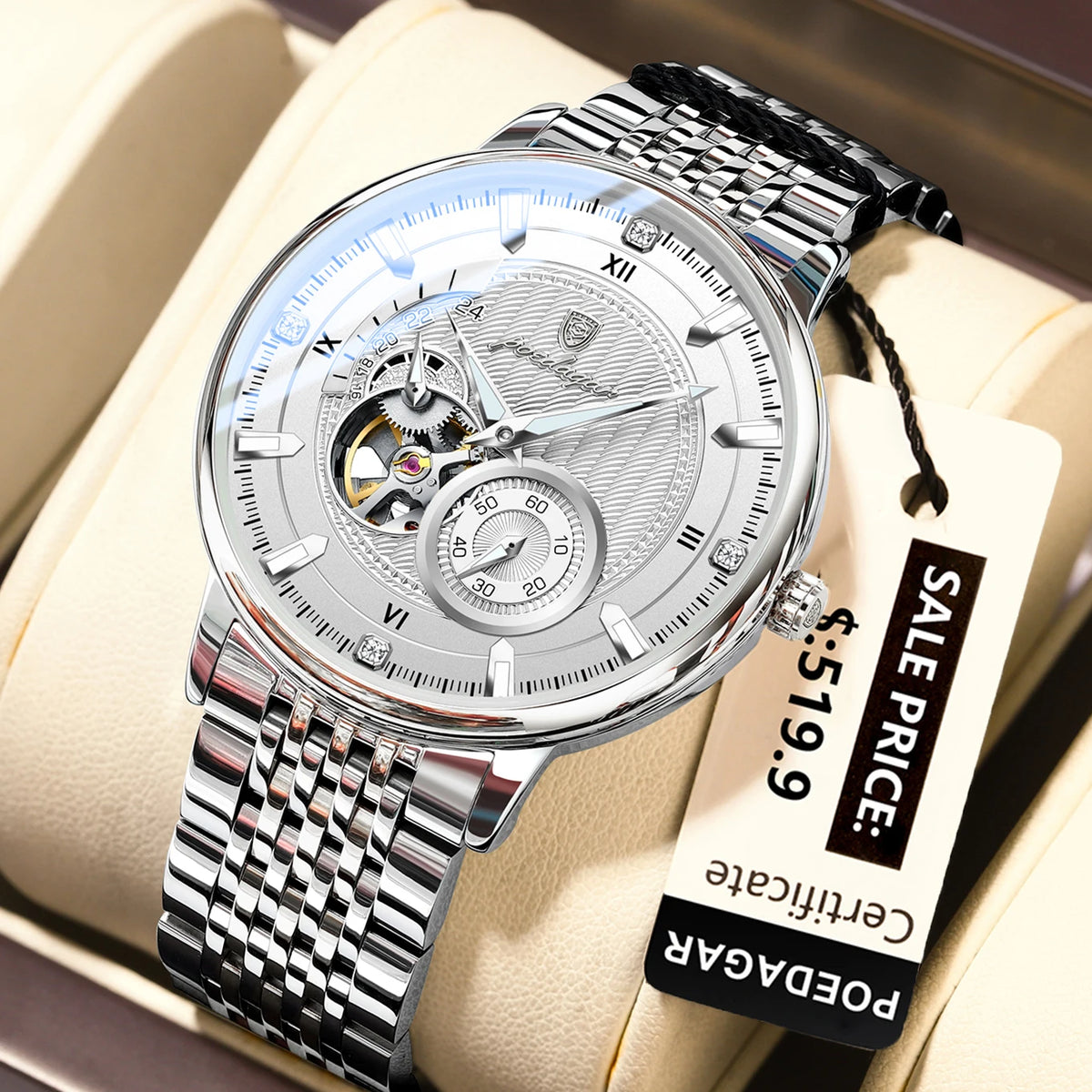 Poedagar 1416 Men's Luxury Automatic Mechanical Watch – Stainless Steel Band, Waterproof, Luminous