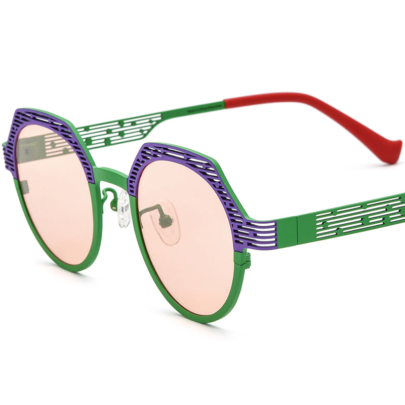 Colourful Titanium Cat Eye Polarised Sunglasses Vintage - Purple Green - MCROONS