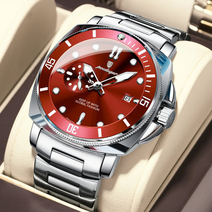 Poedagar 873 Men's Luxury Quartz Watch – Stainless Steel Band, Waterproof, Luminous, Date