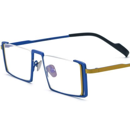 Colourful Titanium Semi-Rimless Square Optical Glasses - Blue Yellow - MCROONS