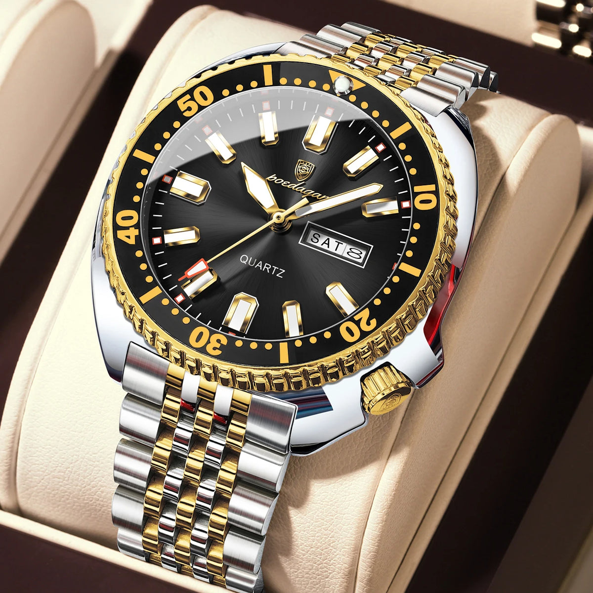 Poedagar 682 Men's Luxury Quartz Watch – Stainless Steel Band, Waterproof, Luminous, Date