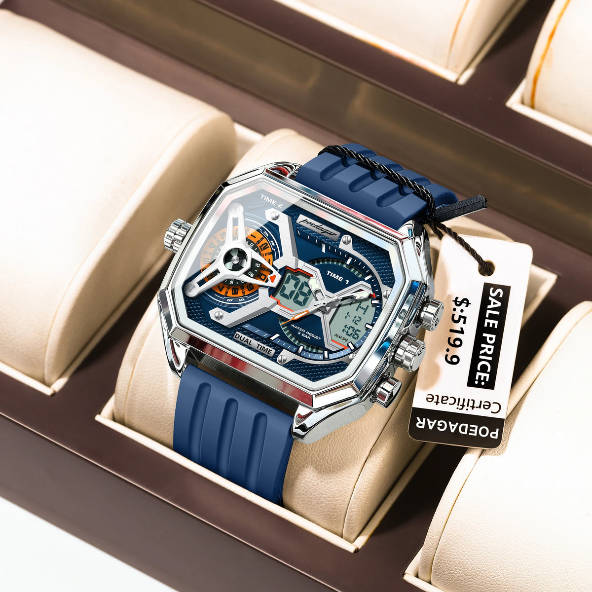 Poedagar E106 Men's Luxury Chronograph Quartz Watch – Silicone Strap, Waterproof, Luminous, Date