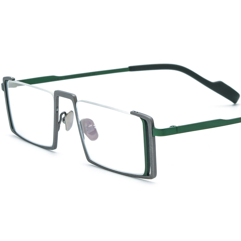 Colourful Titanium Semi-Rimless Square Optical Glasses - Gray Green - MCROONS