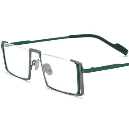 Colourful Titanium Semi-Rimless Square Optical Glasses - Gray Green - MCROONS