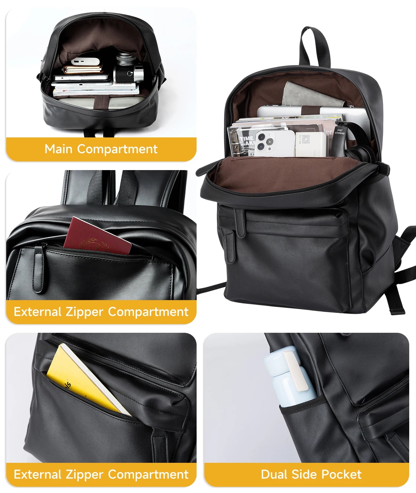 Wholesale PU Laptop Backpack Bags for Men Business Travel PU Leather Men'S Backpack