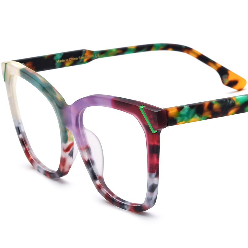 Retro Cat Eye Optical Glasses Frame Big Size - Matte Green Purple - MCROONS