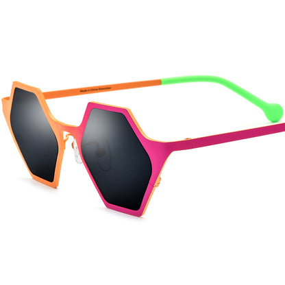 Colourful Titanium Polygon Polarised Sunglasses Vintage - Orange Pink - MCROONS