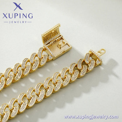 X000786012 Xuping Hip Pop Jhigh Quality Stainless Steel Diamonds Cuban Chain Bracelet Urban Jewelry Mens Cuban Link Bracelet