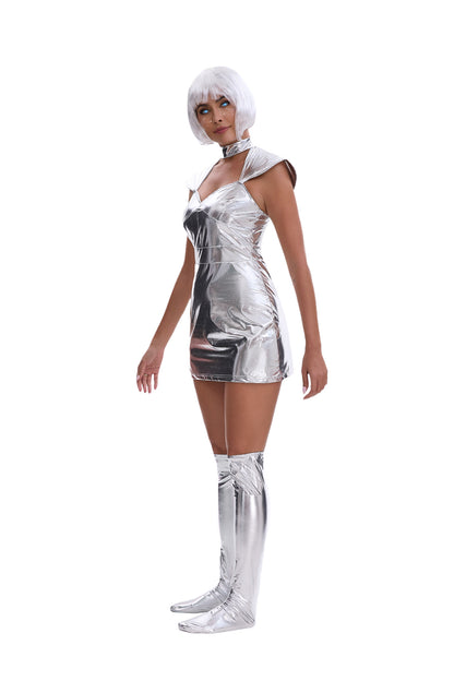 Silver Metallic Space Futuristic Halloween Costume - MCROONS