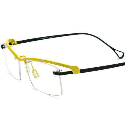 Semi-Rimless Titanium Square Optical Glasses Frame Vintage - Matte Yellow Black - MCROONS