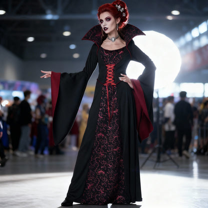 Dark Vampire Queen Vintage Court Gown Halloween Costume - MCROONS