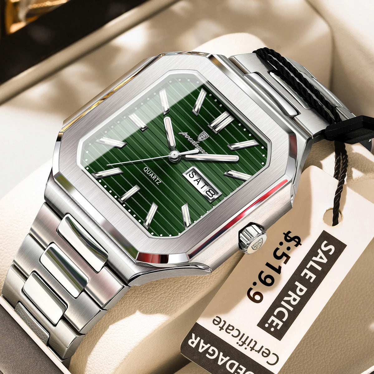 Poedagar 672 Men's Luxury Quartz Watch – Stainless Steel Band, Waterproof, Luminous, Date