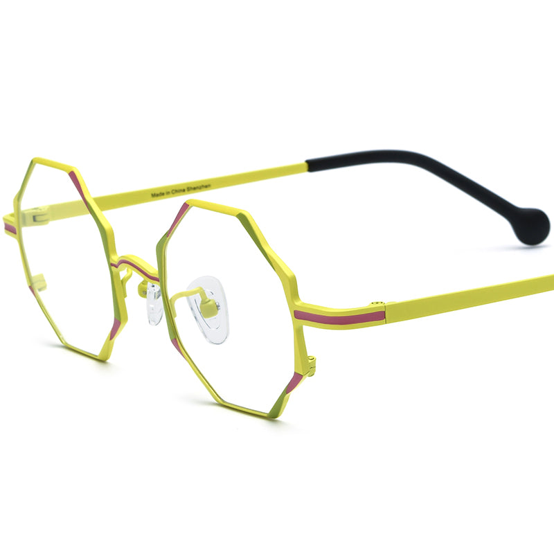 Colourful Titanium Octagon Optical Glasses Frame - Yellow - MCROONS