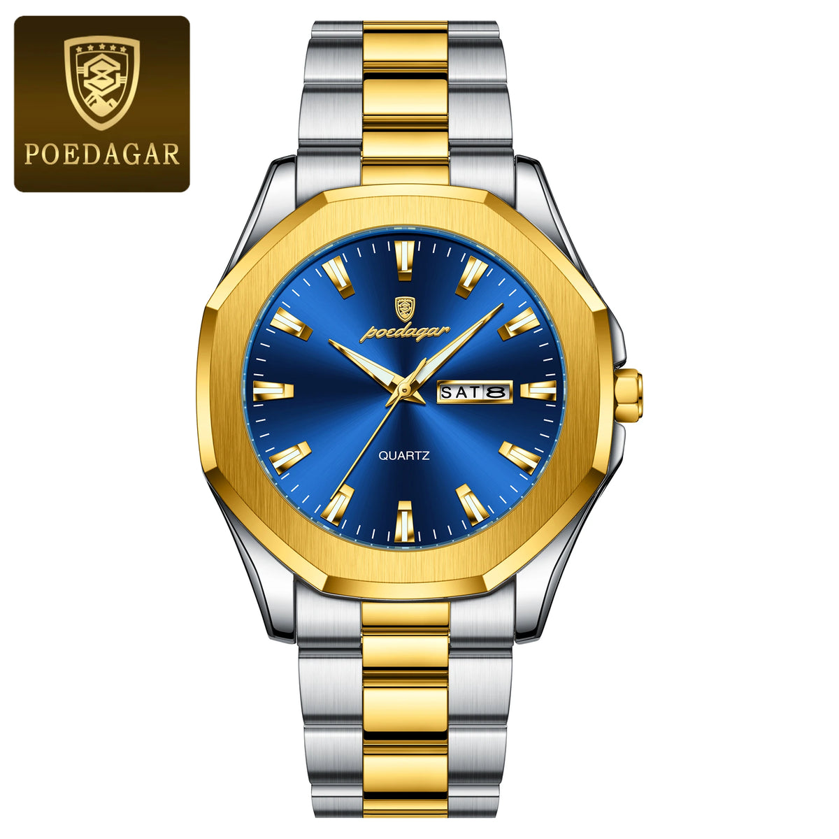 Poedagar 875 Men's Luxury Quartz Watch – Stainless Steel Band, Waterproof, Luminous, Date