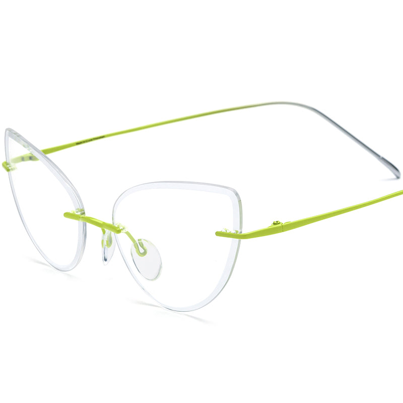 Titanium Rimless Cat Eye Optical Glasses Frame Ultralight - MCROONS - Green
