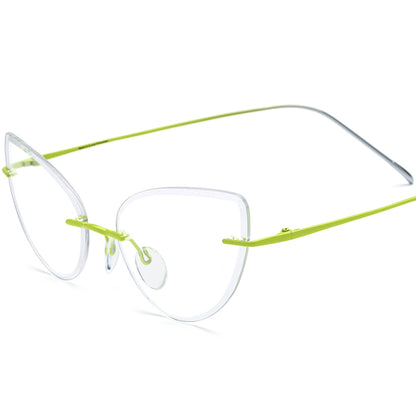 Titanium Rimless Cat Eye Optical Glasses Frame Ultralight - MCROONS - Green