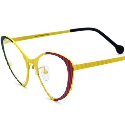 Colourful Cat Eye Titanium Optical Glasses Frame - Yellow - MCROONS
