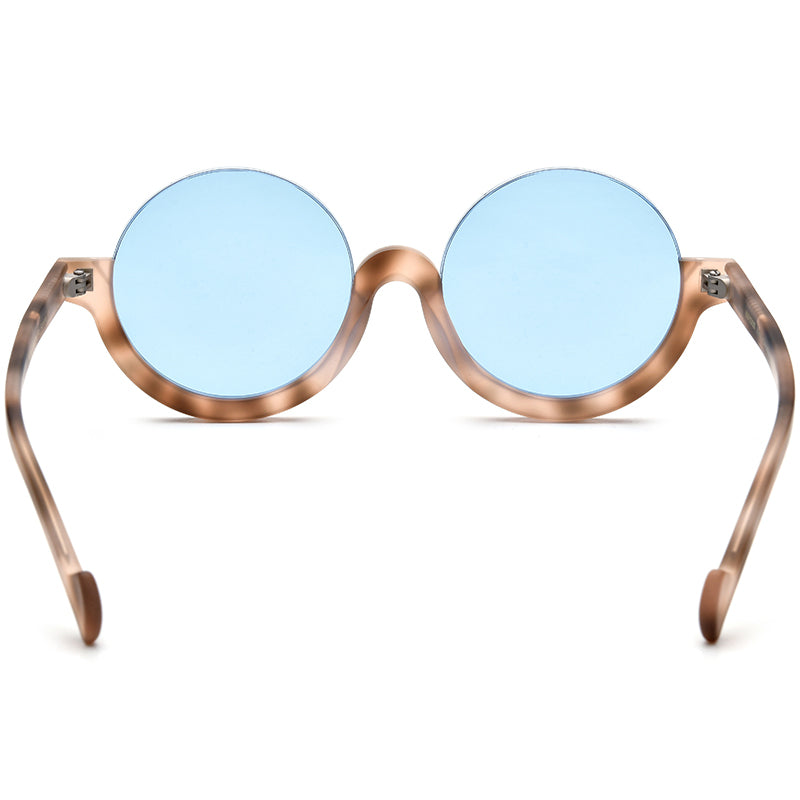 Retro Round Semi-Rimless Acetate Sunglasses - MCROONS - back view