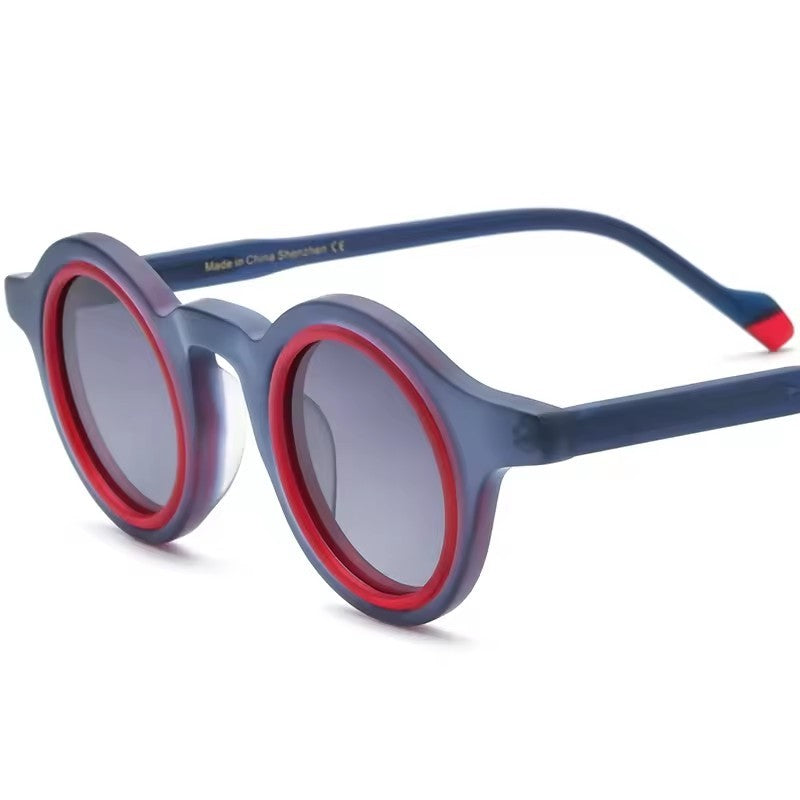 Mirrored Round Matte Acetate Polarized Sunglasses UV400 - Blue Red - MCROONS
