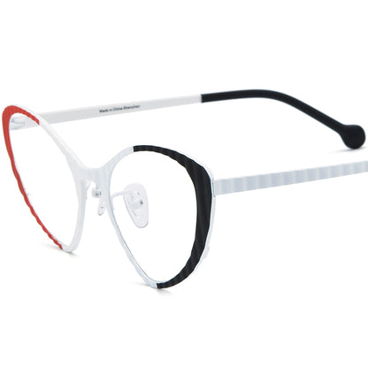 Colourful Cat Eye Titanium Optical Glasses Frame - White - MCROONS