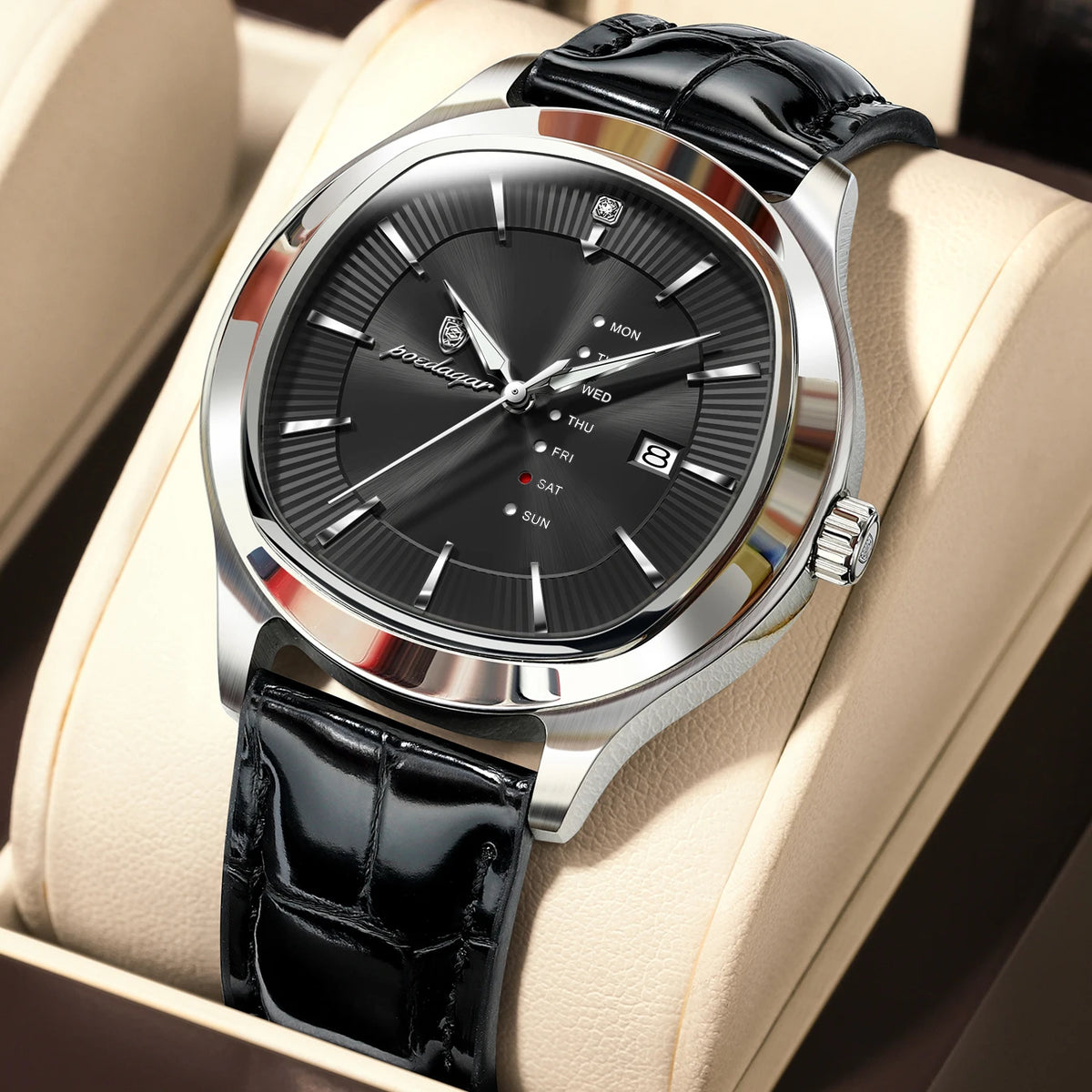 Poedagar 623 Men's Luxury Quartz Watch – Leather Strap, Waterproof, Luminous, Date
