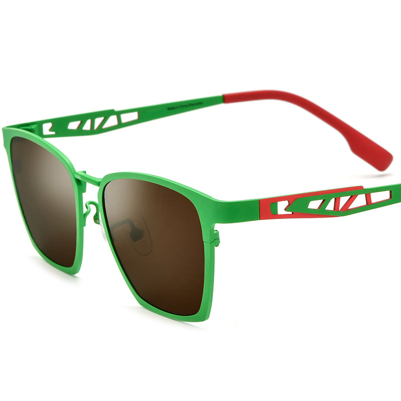 Colourful Titanium Square Sunglasses - Green Brown Lens - MCROONS