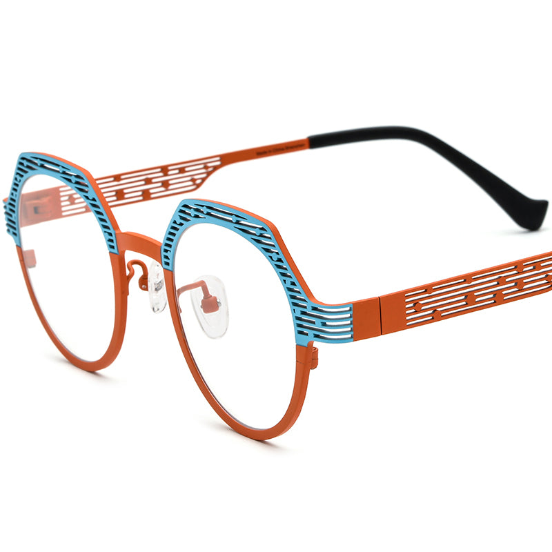 Colourful Titanium Cat Eye Optical Glasses Frame Vintage - Blue Orange - MCROONS