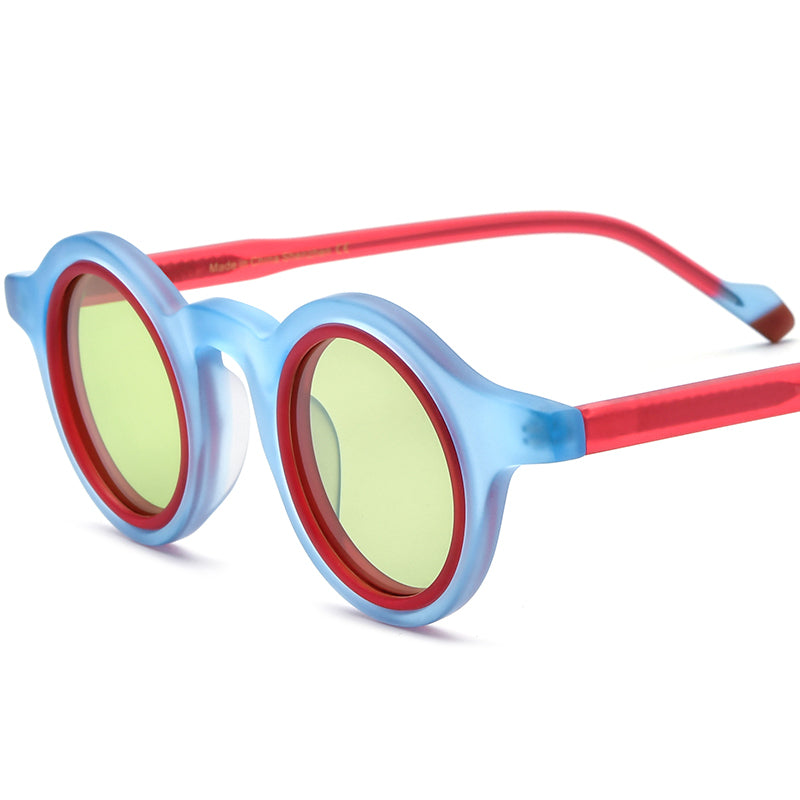 Mirrored Round Matte Acetate Polarized Sunglasses UV400 - Transparent Blue - MCROONS