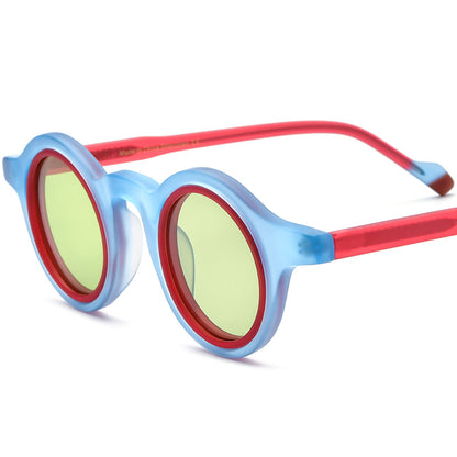 Mirrored Round Matte Acetate Polarized Sunglasses UV400 - Transparent Blue - MCROONS
