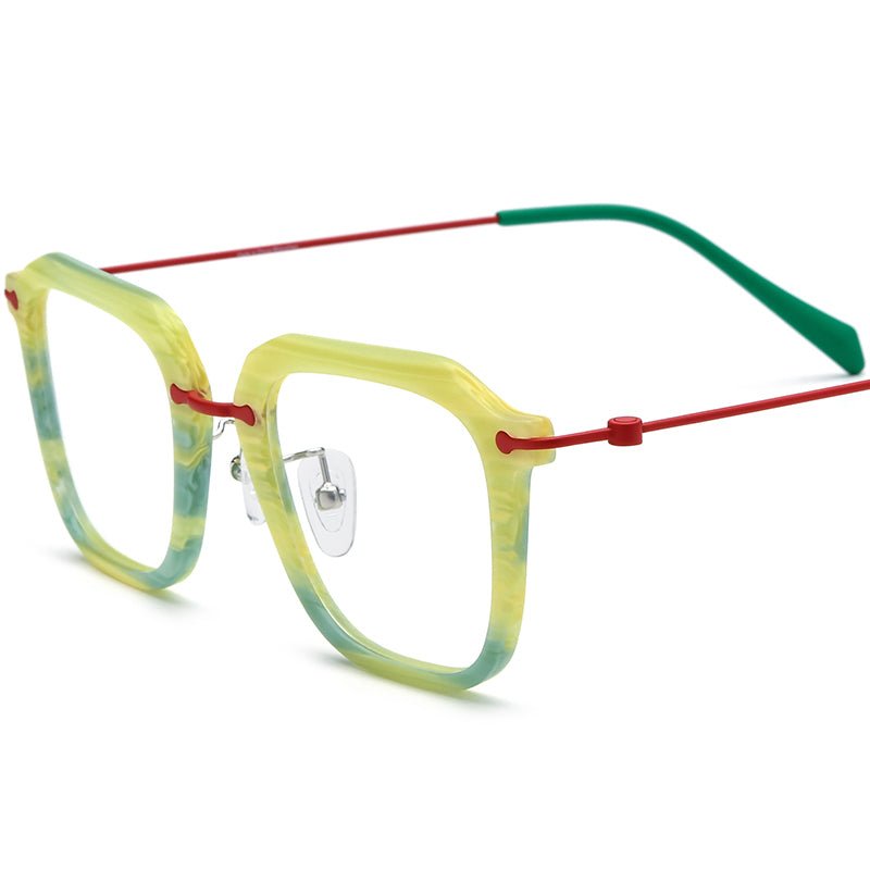 Vintage Retro Square Acetate Optical Glasses Frame - Yellow Stripe - MCROONS