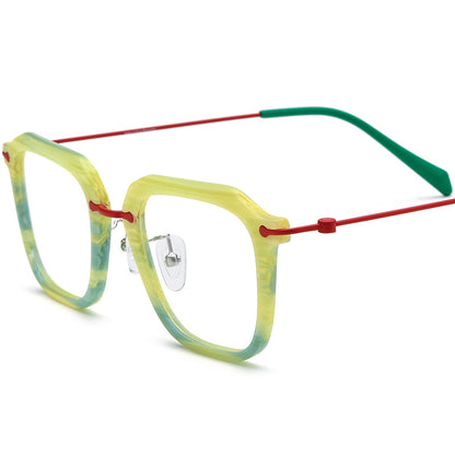 Vintage Retro Square Acetate Optical Glasses Frame - Yellow Stripe - MCROONS