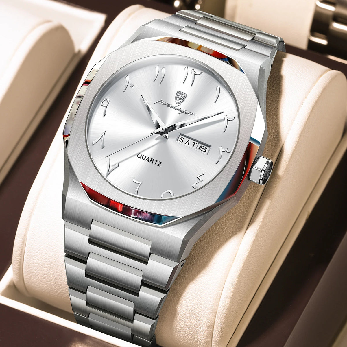 Poedagar 830 Men's Luxury Quartz Watch – Stainless Steel Band, Waterproof, Luminous, Date