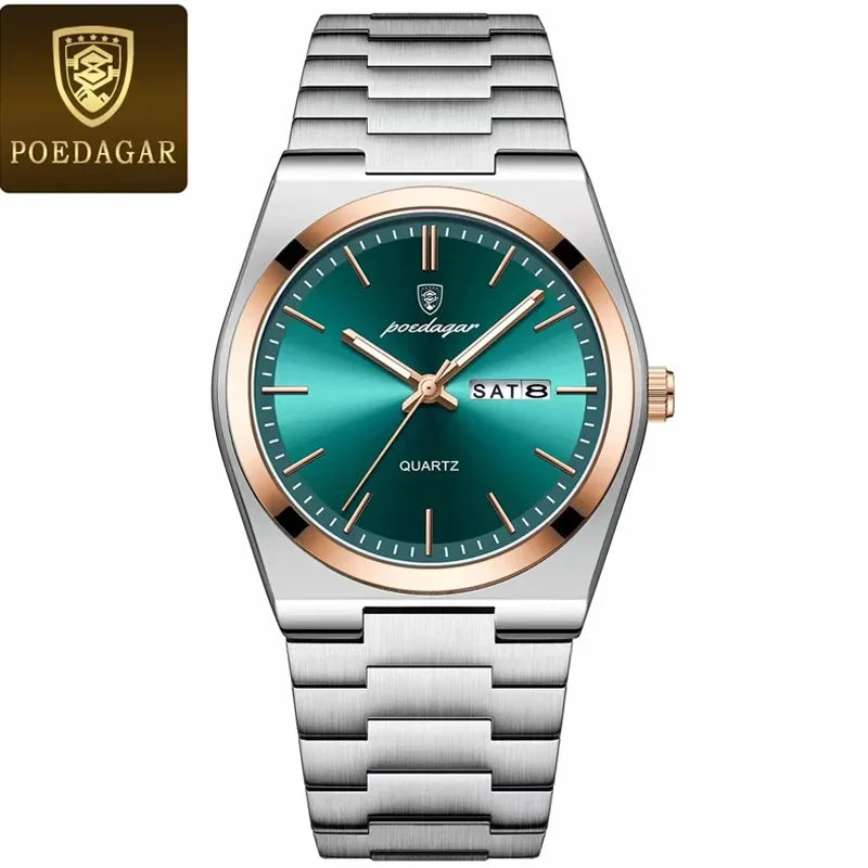 Poedagar 930 Men's Luxury Quartz Watch – Stainless Steel Band, Waterproof, Luminous, Date
